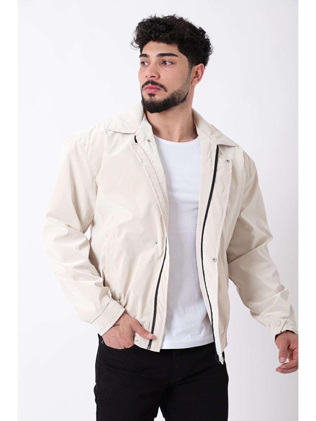 Ekru Yakalı Bel Lastikli Nova Mevsimlik Mont BL 1811_60326