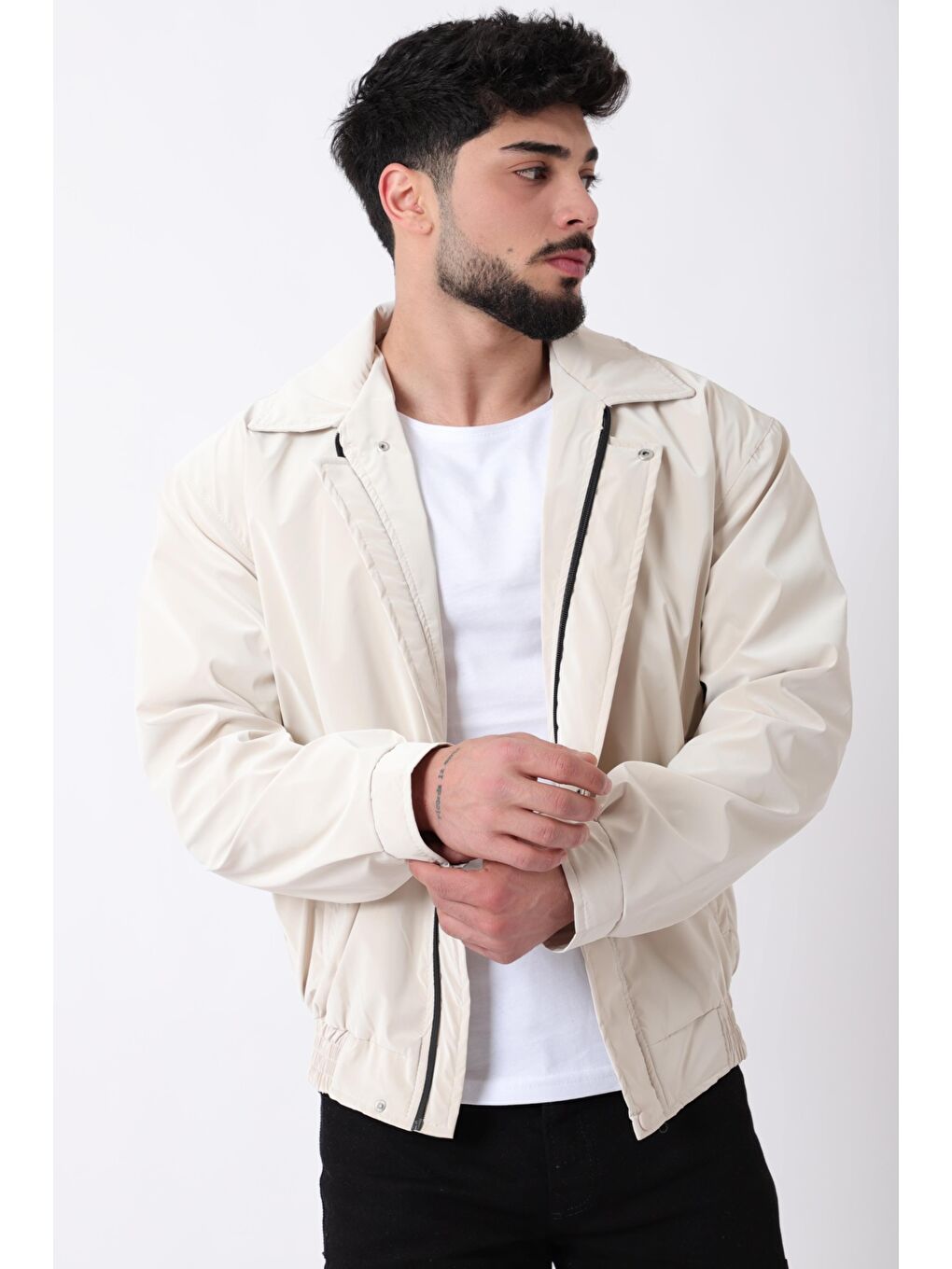 Ekru Yakalı Bel Lastikli Nova Mevsimlik Mont BL 1811_60326-1