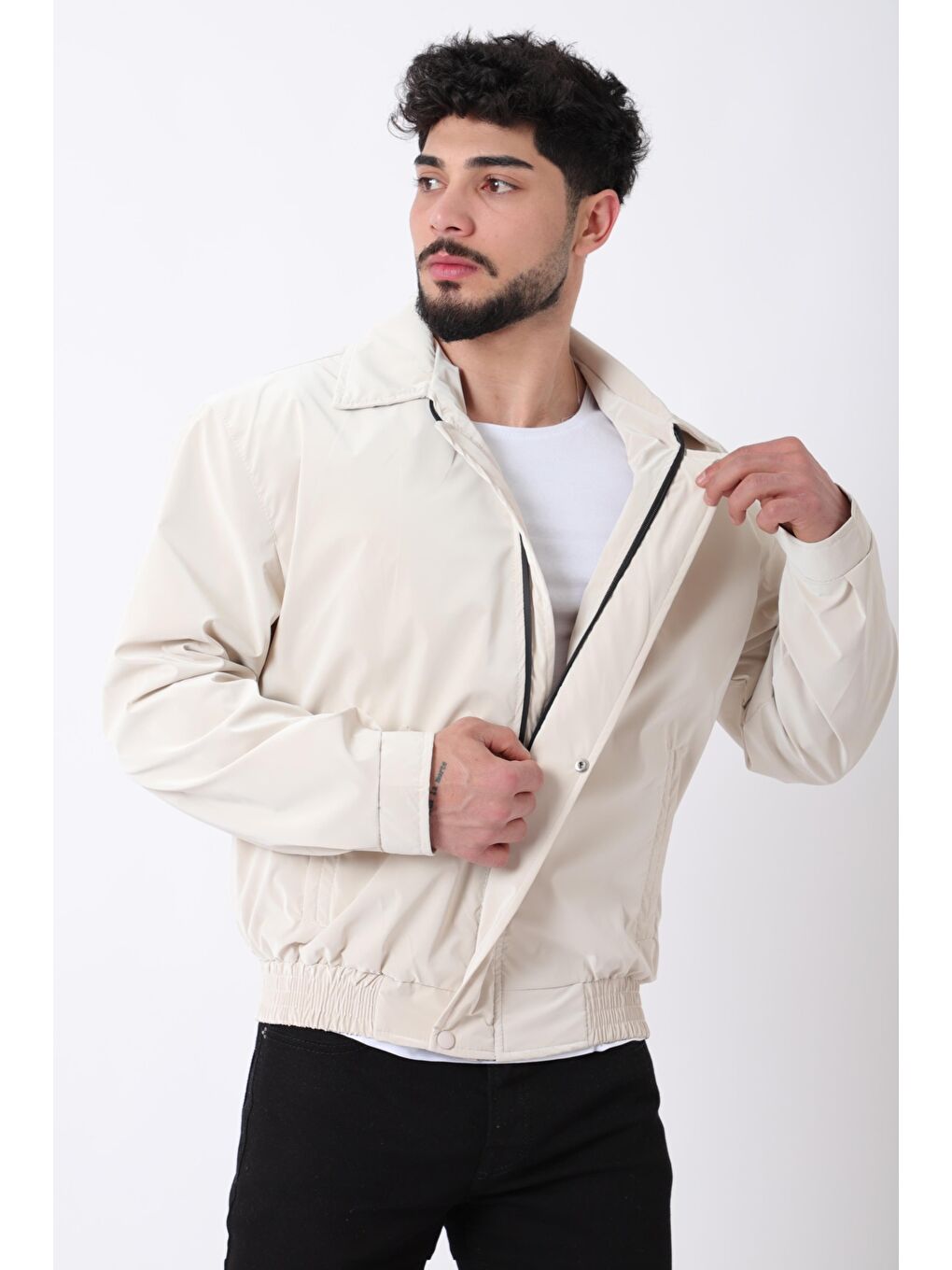 Ekru Yakalı Bel Lastikli Nova Mevsimlik Mont BL 1811_60326-2