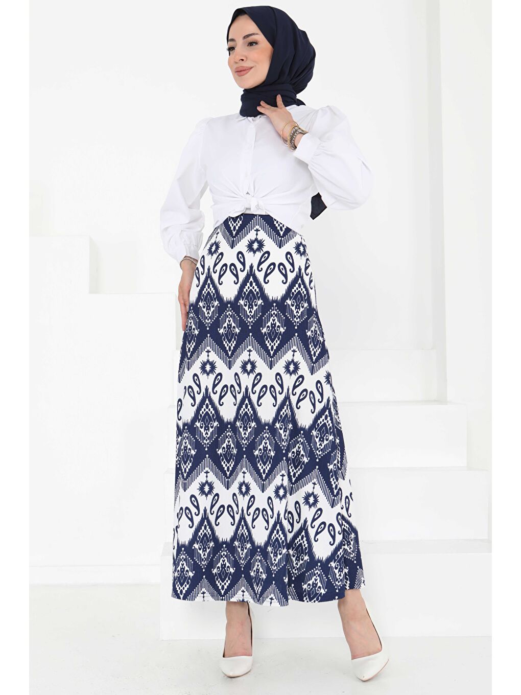 Desenli Kiloş Etek Lacivert - 27130-3