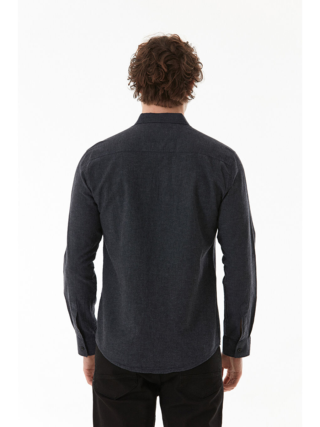 Siyah Basic Düğmeli Keten Gömlek-4