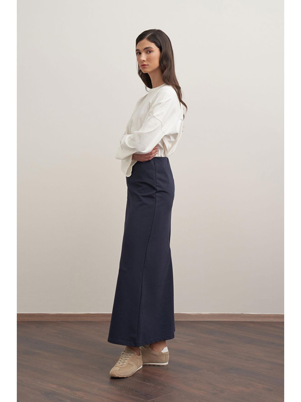 Lacivert-Pamuklu Kalem Etek-1