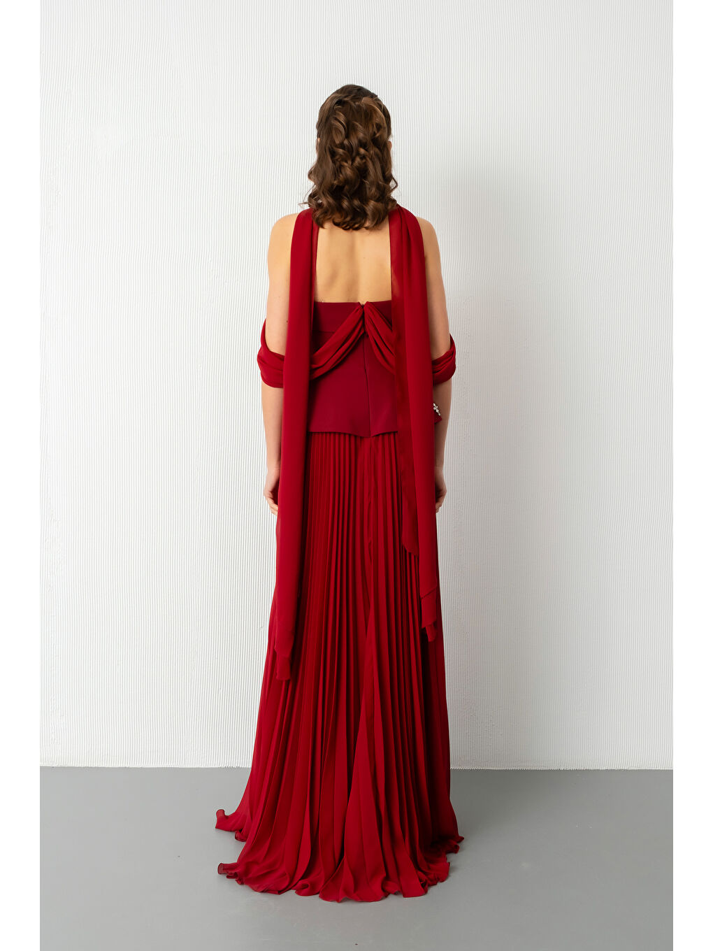 Kadın Bordo Straplez Yaka Taşlı Uzun Söz Nişan Nikah Abiye Elbise-5