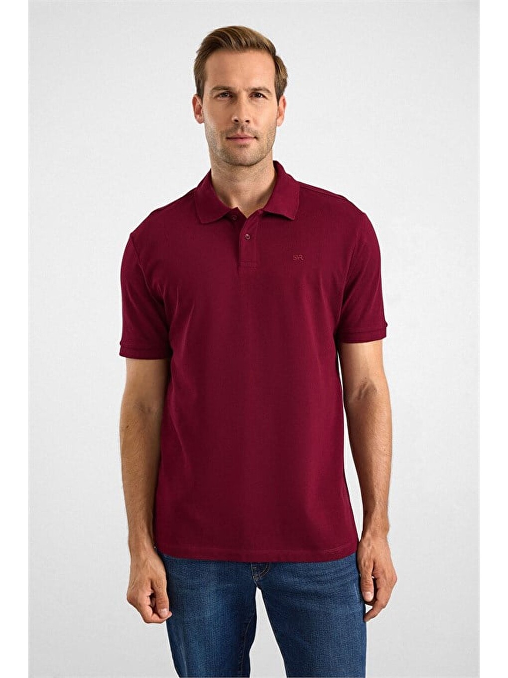 Koyu Bordo Regular Düz Nakışlı Pike Düğmeli Polo Yaka Tişört