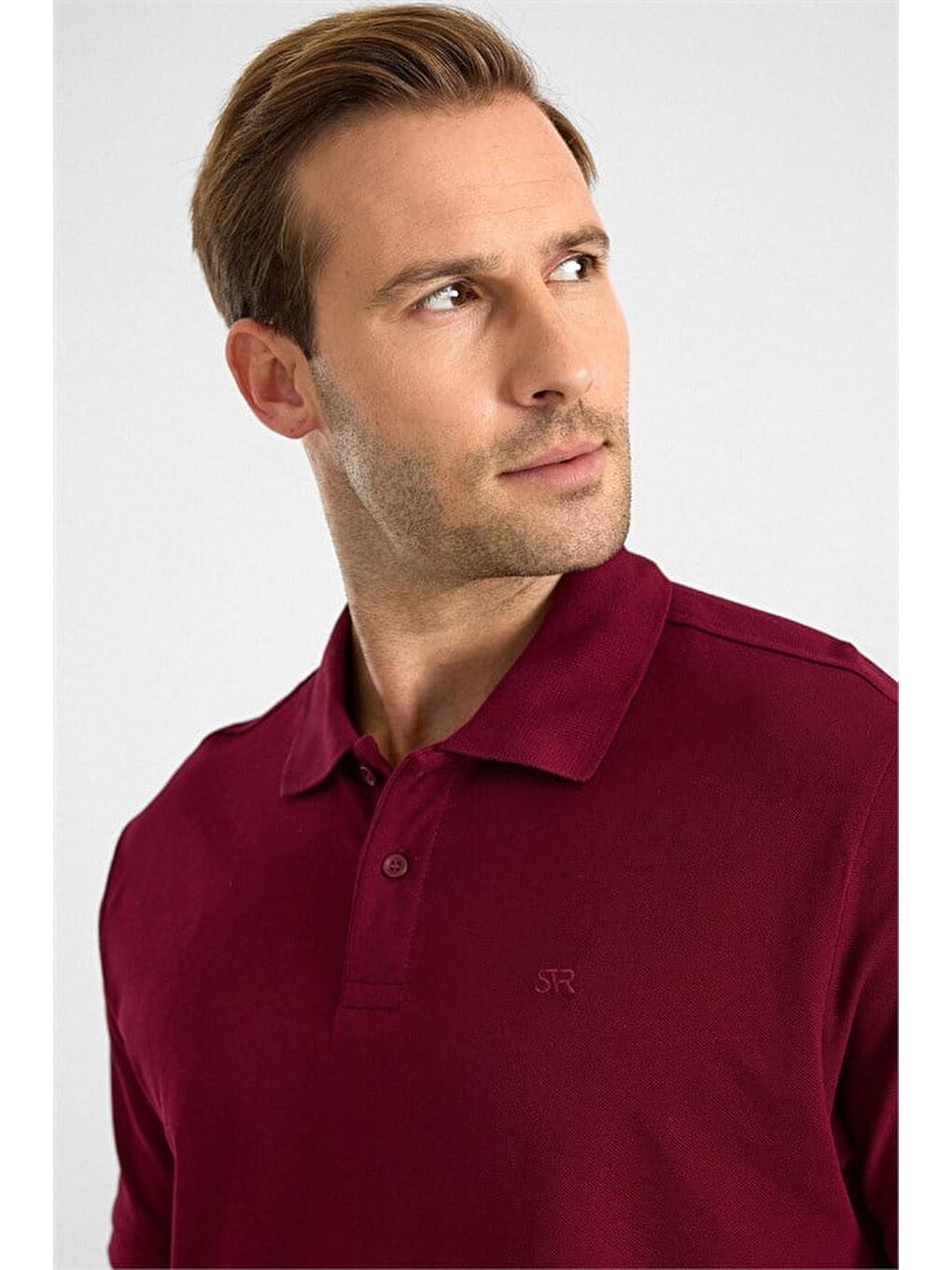 Koyu Bordo Regular Düz Nakışlı Pike Düğmeli Polo Yaka Tişört-1
