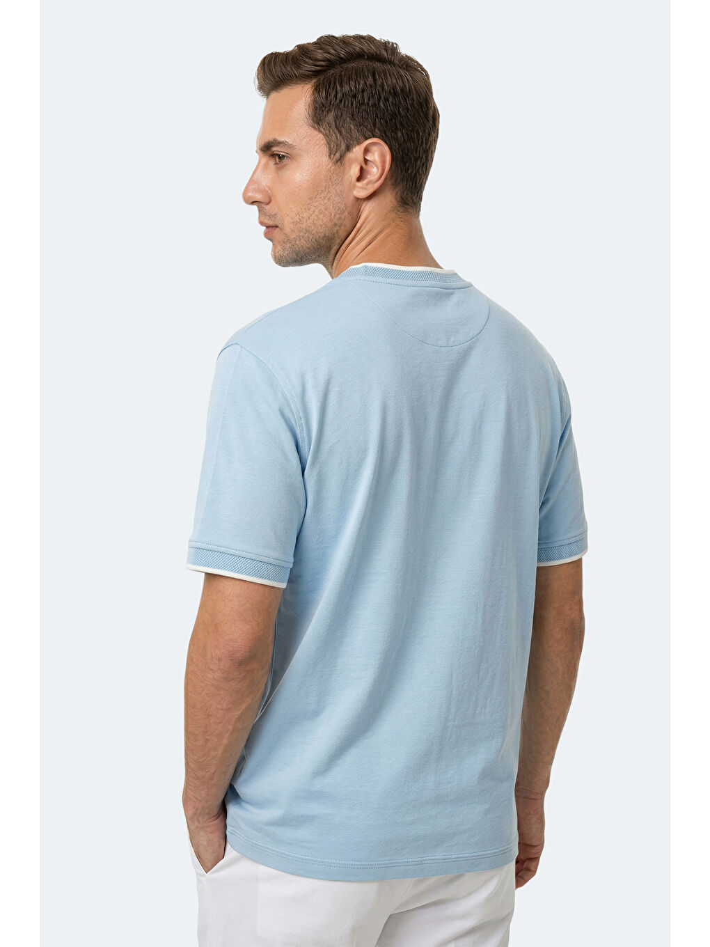 ZAVIER Erkek Pamuklu Mavi Tişört-3