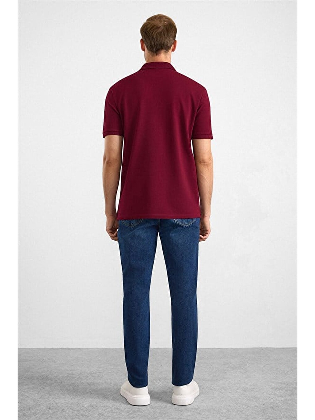 Koyu Bordo Regular Düz Nakışlı Pike Düğmeli Polo Yaka Tişört-4