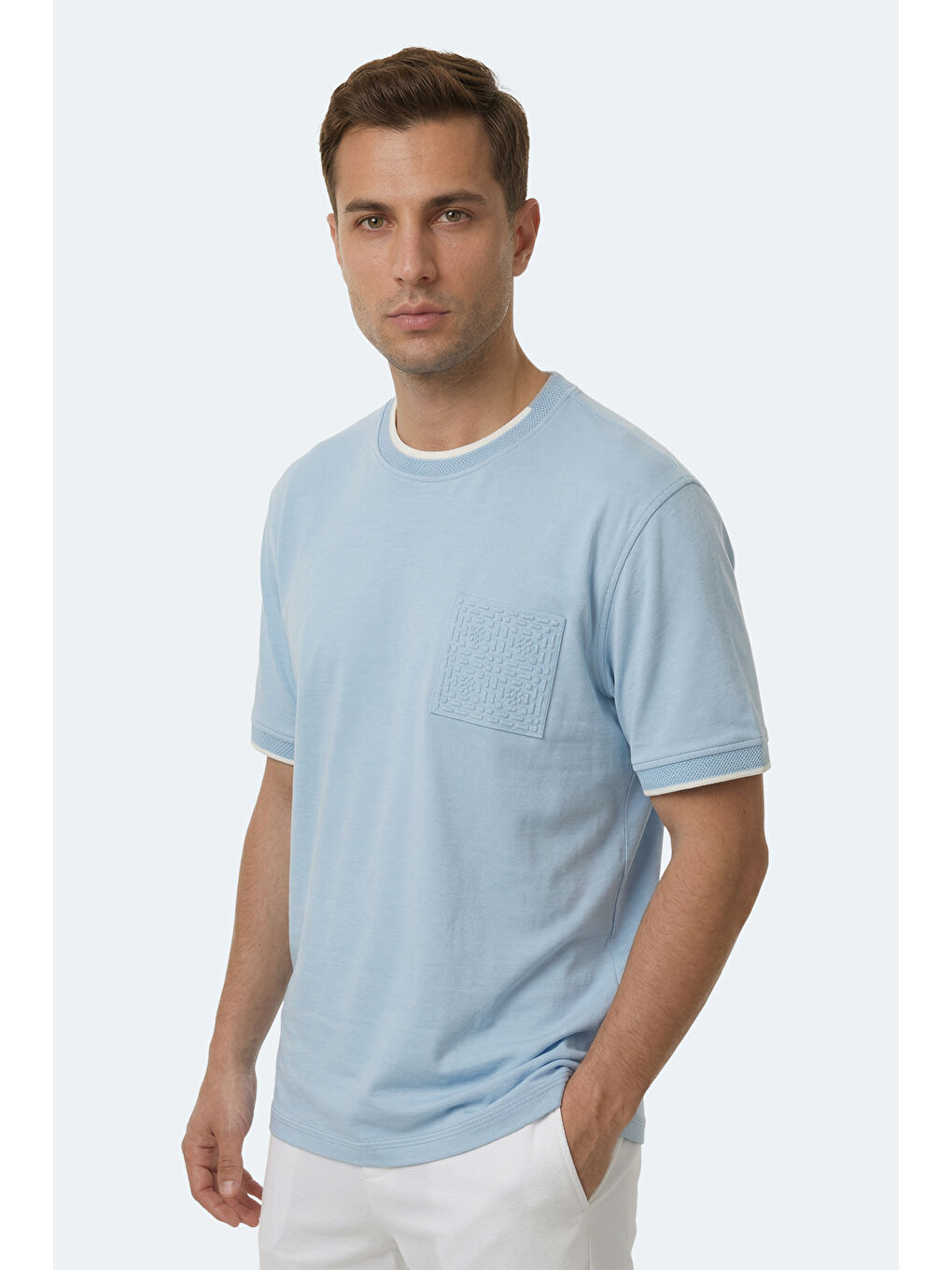 ZAVIER Erkek Pamuklu Mavi Tişört-4