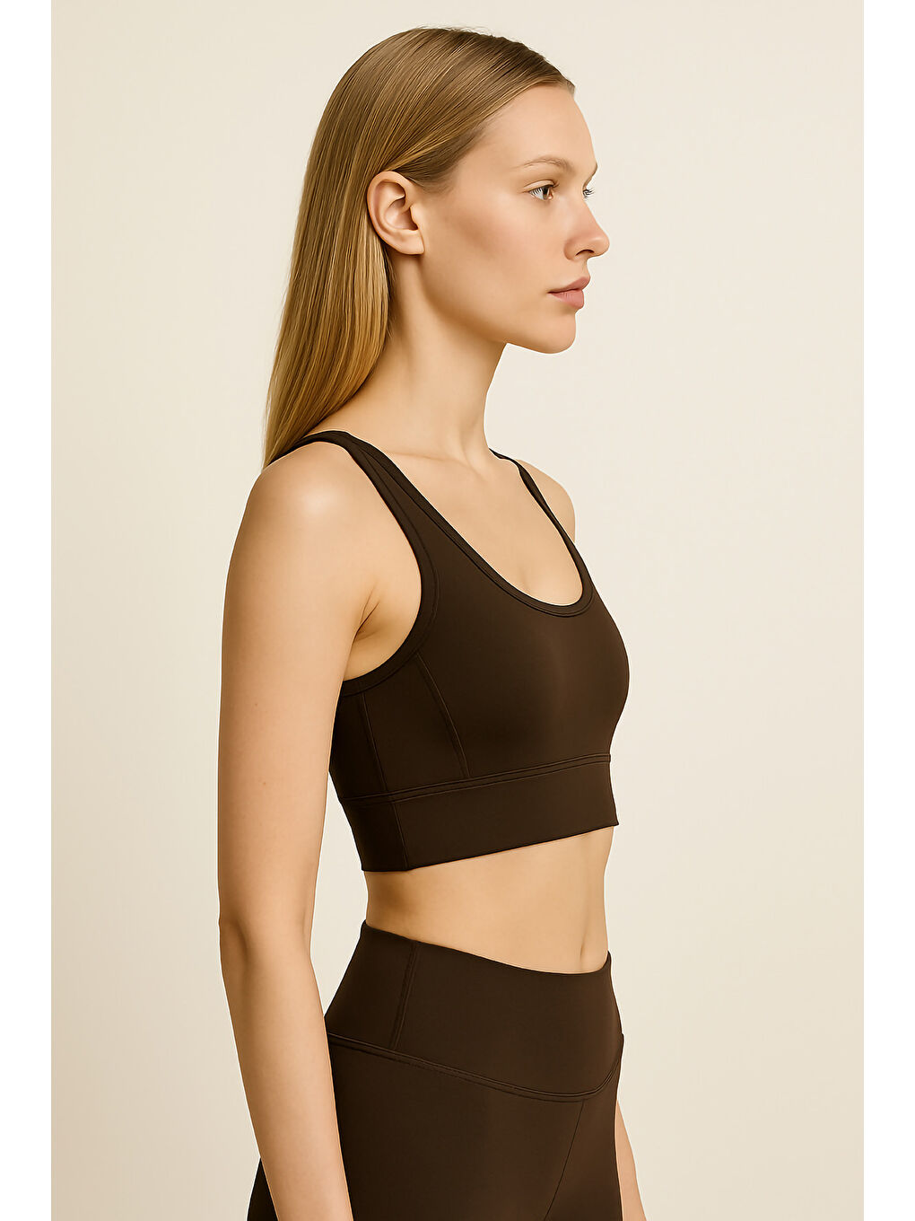 Kahverengi Kalın Askılı Toparlayıcı Spor Büstiyer-1