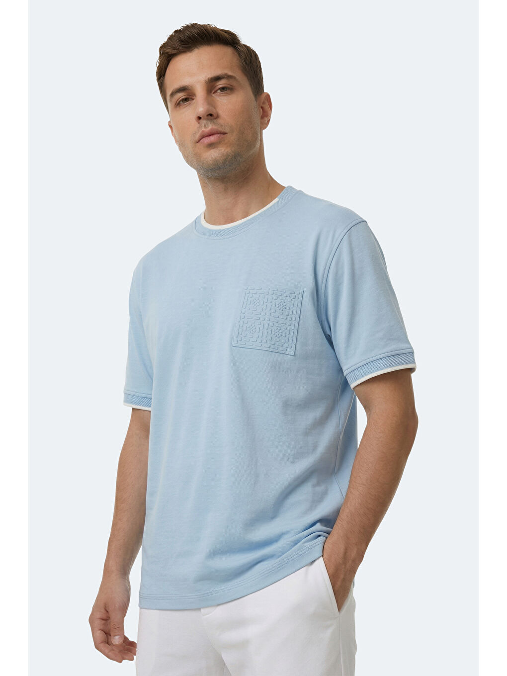 ZAVIER Erkek Pamuklu Mavi Tişört-5