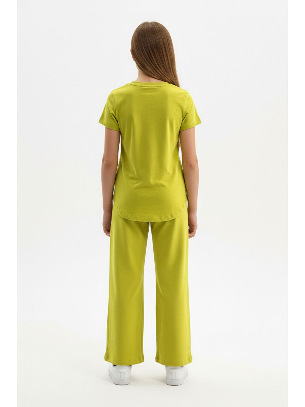 Ekru Kız Çocuk 2'li Eşofman Takımı Bisiklet Yaka Kısa kollu Cepli Tişört & Beli Lastikli Bol Paça-3