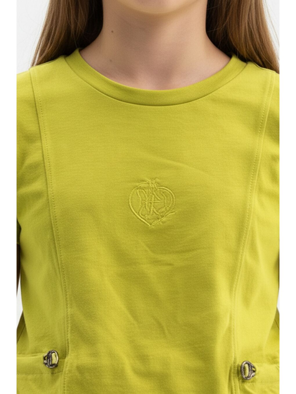 Ekru Kız Çocuk 2'li Eşofman Takımı Bisiklet Yaka Kısa kollu Cepli Tişört & Beli Lastikli Bol Paça-4