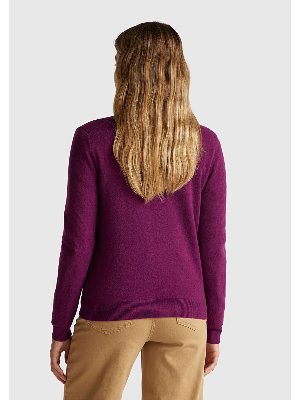 Kadın Mürdüm %100 Merino Bisiklet Yaka Hırka-2