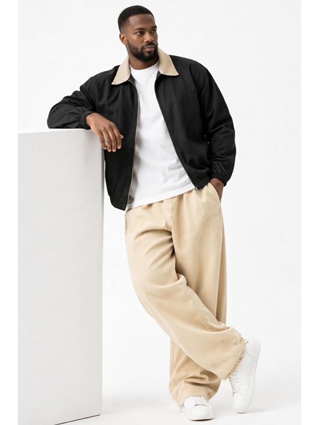 Kahverengi Erkek Gabardin Ceket Oversize Polo Yaka Detaylı Rahat Kalıp Beli Lastikli-2