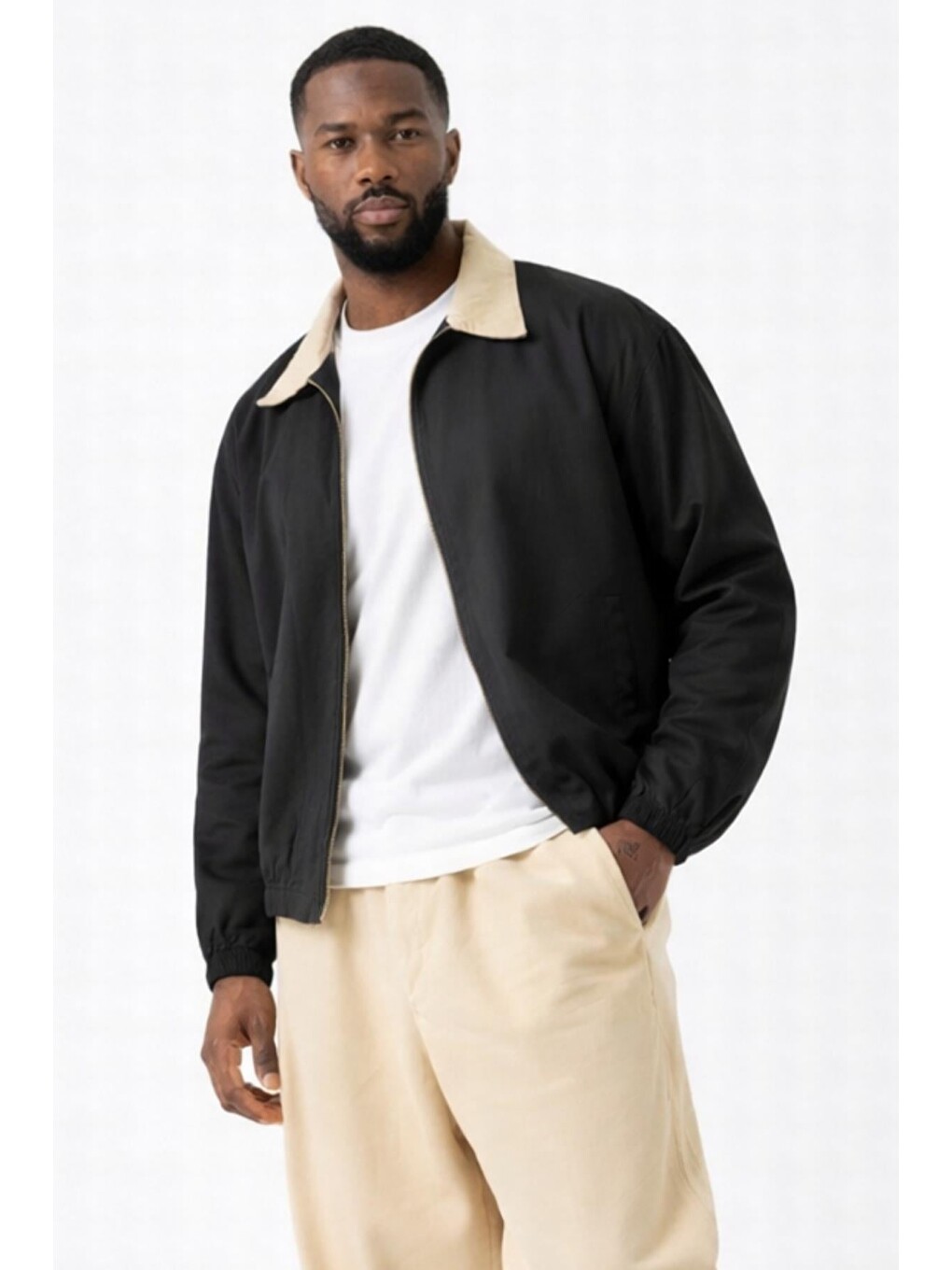 Kahverengi Erkek Gabardin Ceket Oversize Polo Yaka Detaylı Rahat Kalıp Beli Lastikli-3