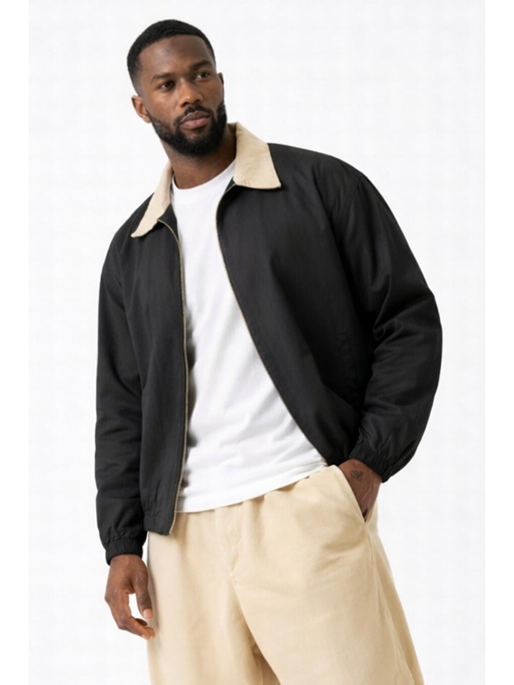Kahverengi Erkek Gabardin Ceket Oversize Polo Yaka Detaylı Rahat Kalıp Beli Lastikli-4