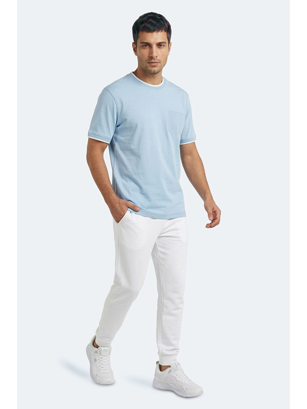 ZAVIER Erkek Pamuklu Mavi Tişört-7