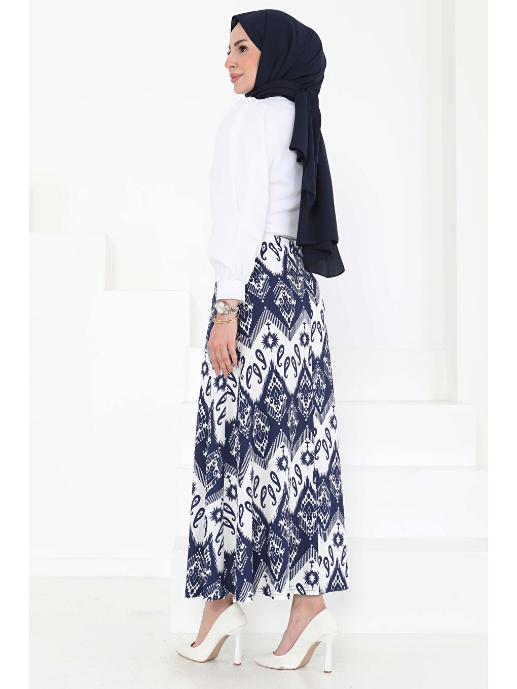 Desenli Kiloş Etek Lacivert - 27130-6