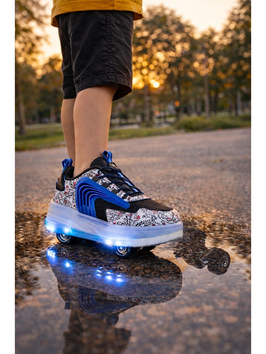 Siyah FLOW Çocuk Işıklı Patenli Tekerlekli Sneaker Spor Ayakkabı-6