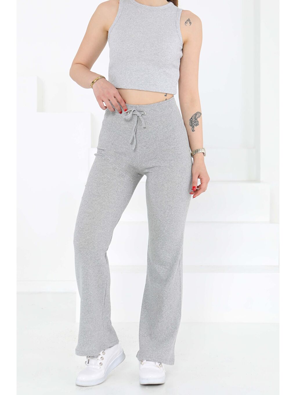 Kuşgözlü Pantolon Gri - 27133-3