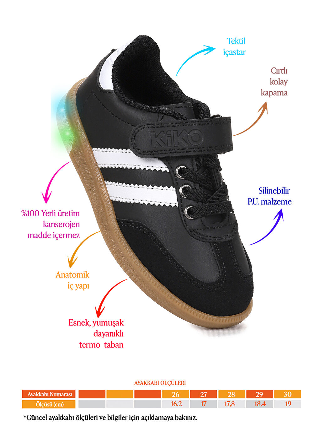 Siyah Renis Günlük Cırtlı Işıklı Erkek Çocuk Spor Ayakkabı-1