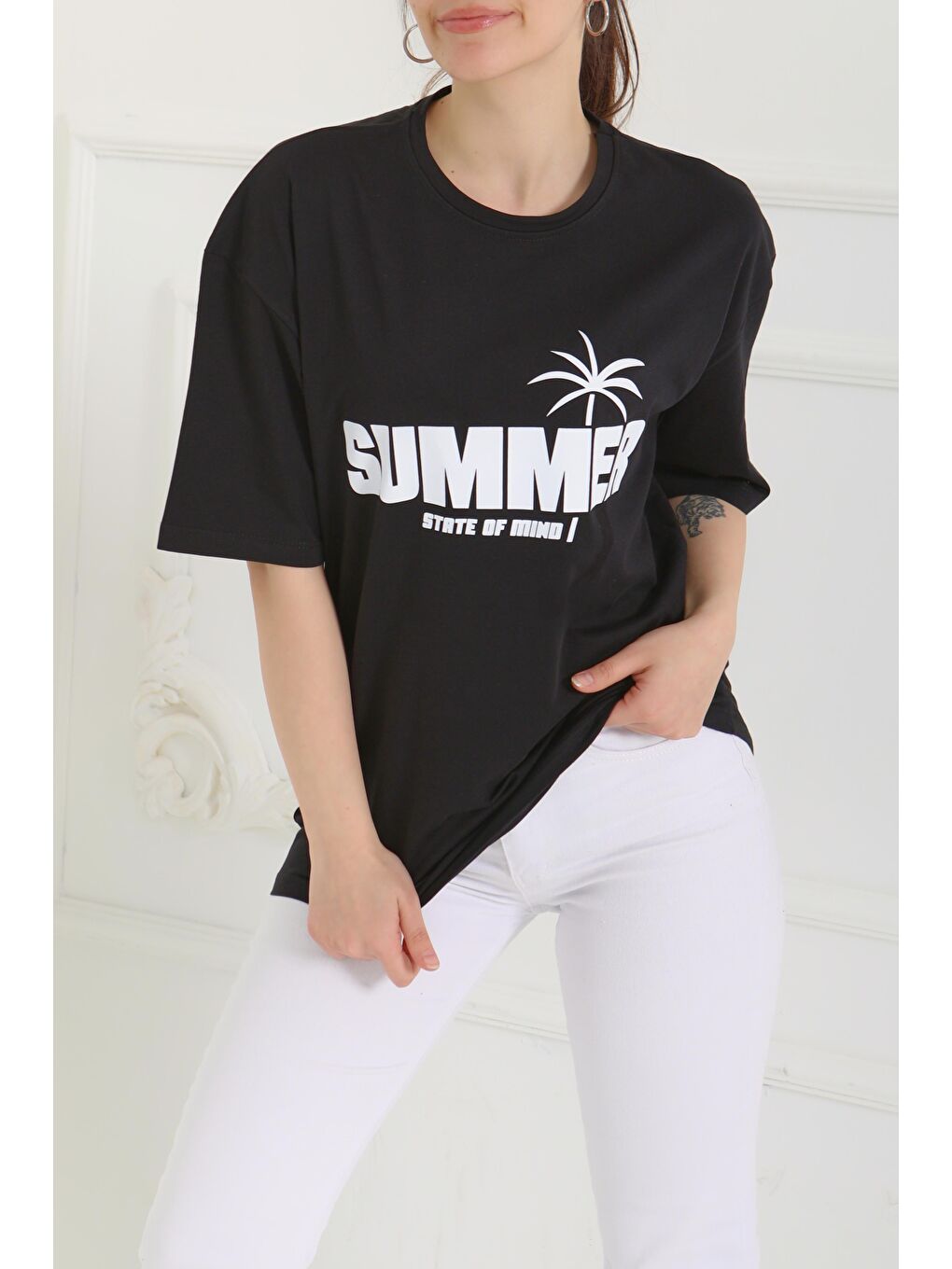 Baskılı Kısa Kollu T-Şhirt Siyah - 27119-1