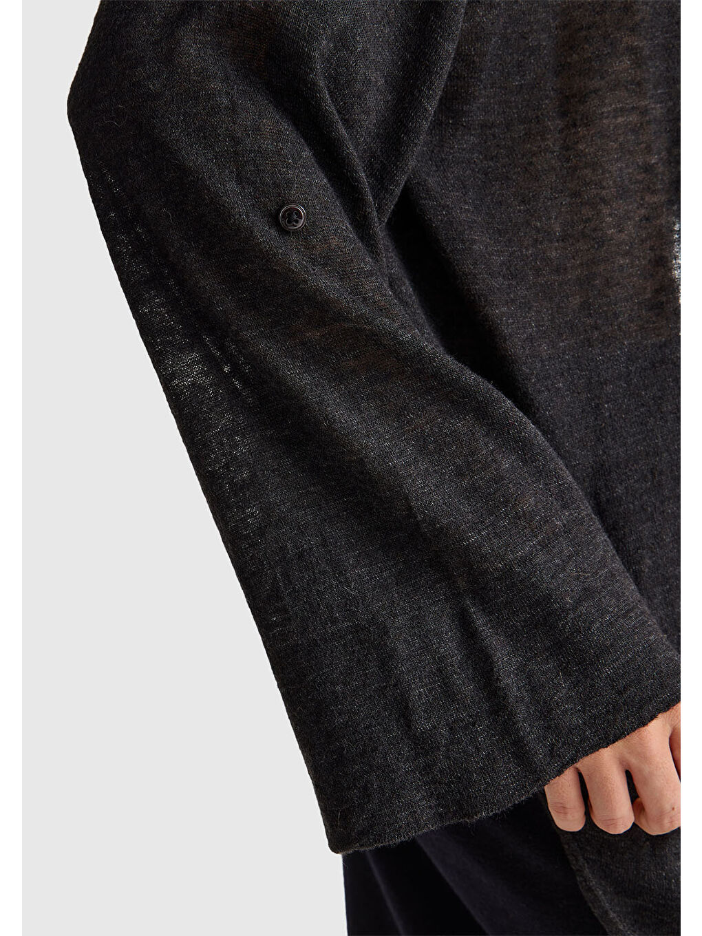 Kadın Siyah Alpaka ve Yün Karışımlı Düğme Detaylı Beli Bağlamalı Kazak-5