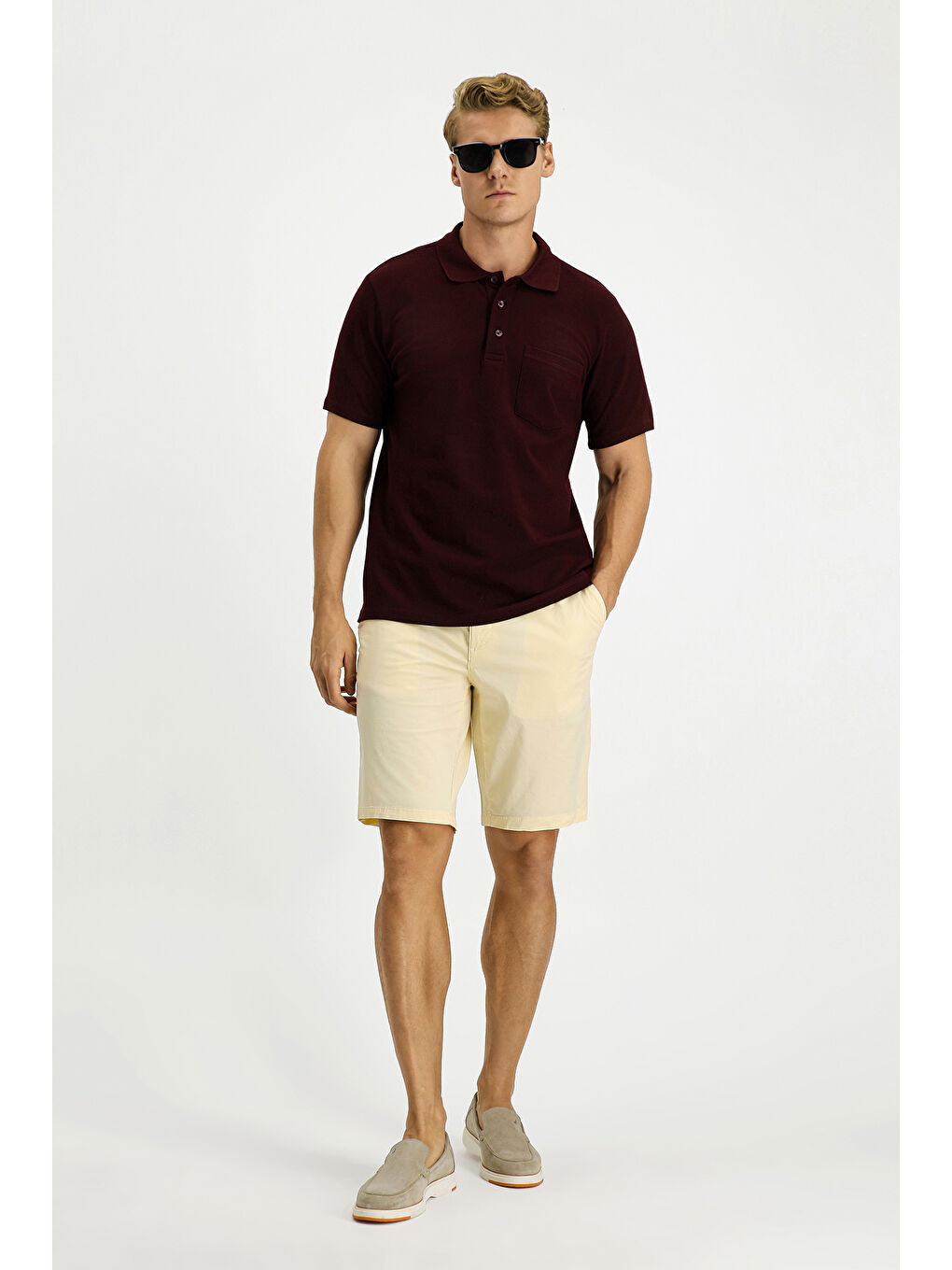 Bordo Slim Fit Dar Kesim Pamuk Cepli Polo Yaka Tişört-1