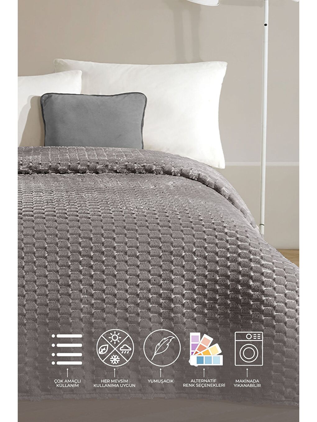 Antrasit Star Çift Kişilik Battaniye 180x220 cm-1