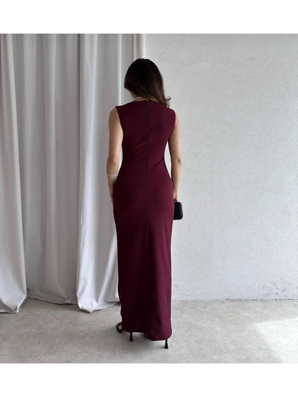 Bordo Kadın Maxi Elbise-1