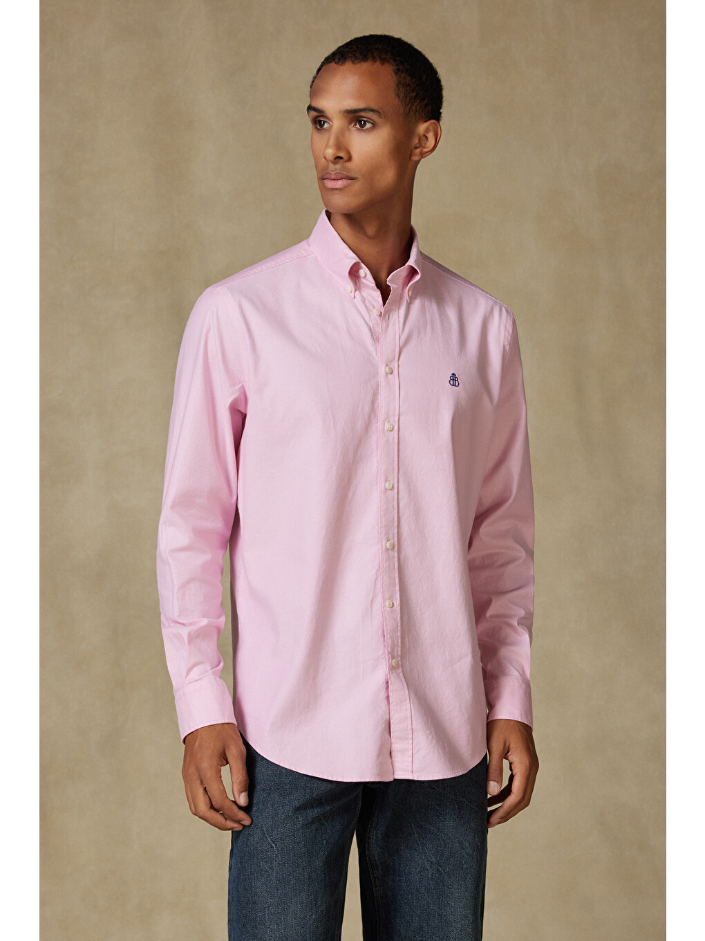 Luca Oxford Stretch Pamuk Karışımlı Comfort Fit Pembe Düğmeli Yaka Erkek Düz Gömlek