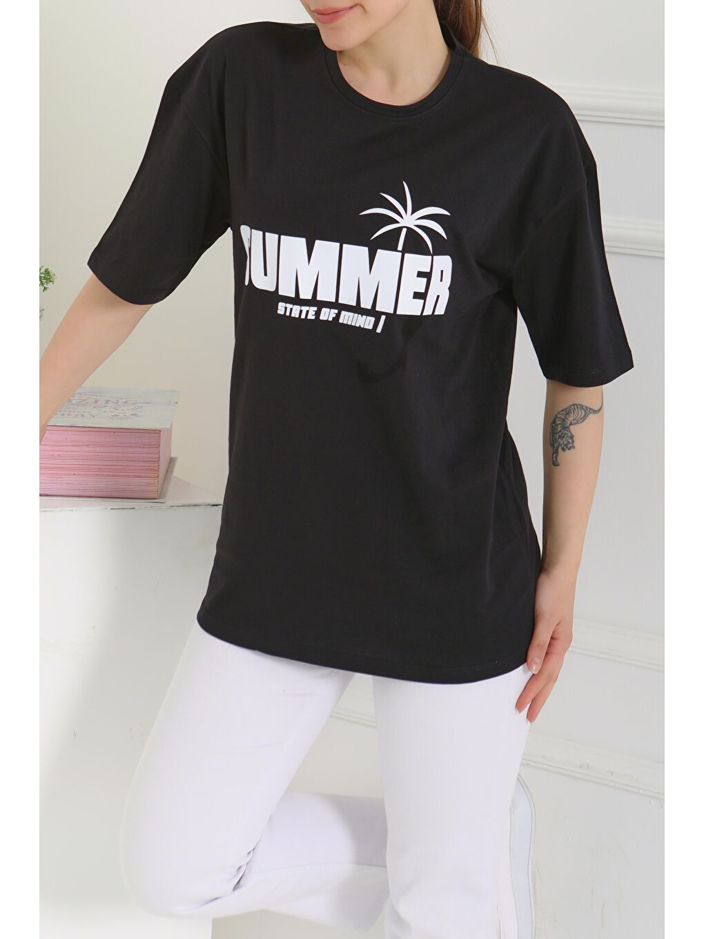 Baskılı Kısa Kollu T-Şhirt Siyah - 27119-3