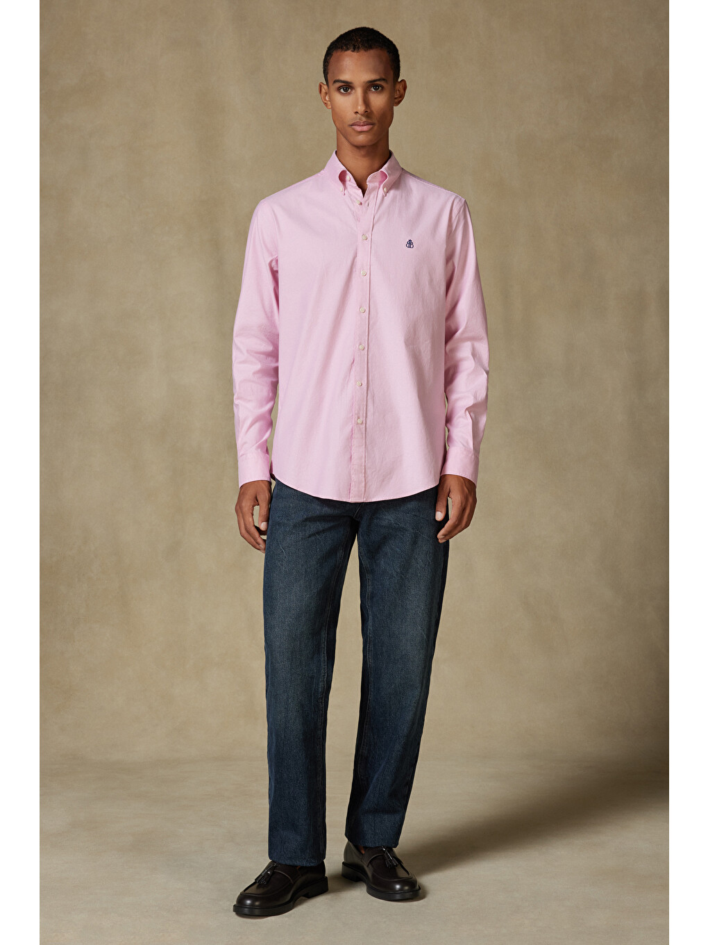 Luca Oxford Stretch Pamuk Karışımlı Comfort Fit Pembe Düğmeli Yaka Erkek Düz Gömlek-1