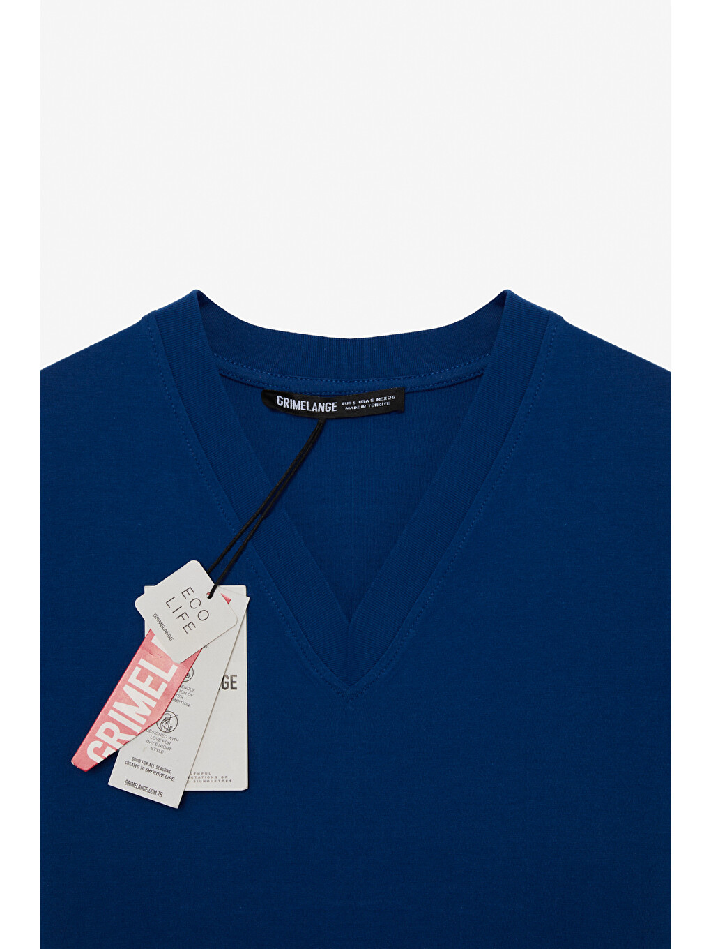 Alıne Kadın %100 Organik Pamuk Derin V Yakalı Comfort Fit Petrol-mavi T-shirt-1