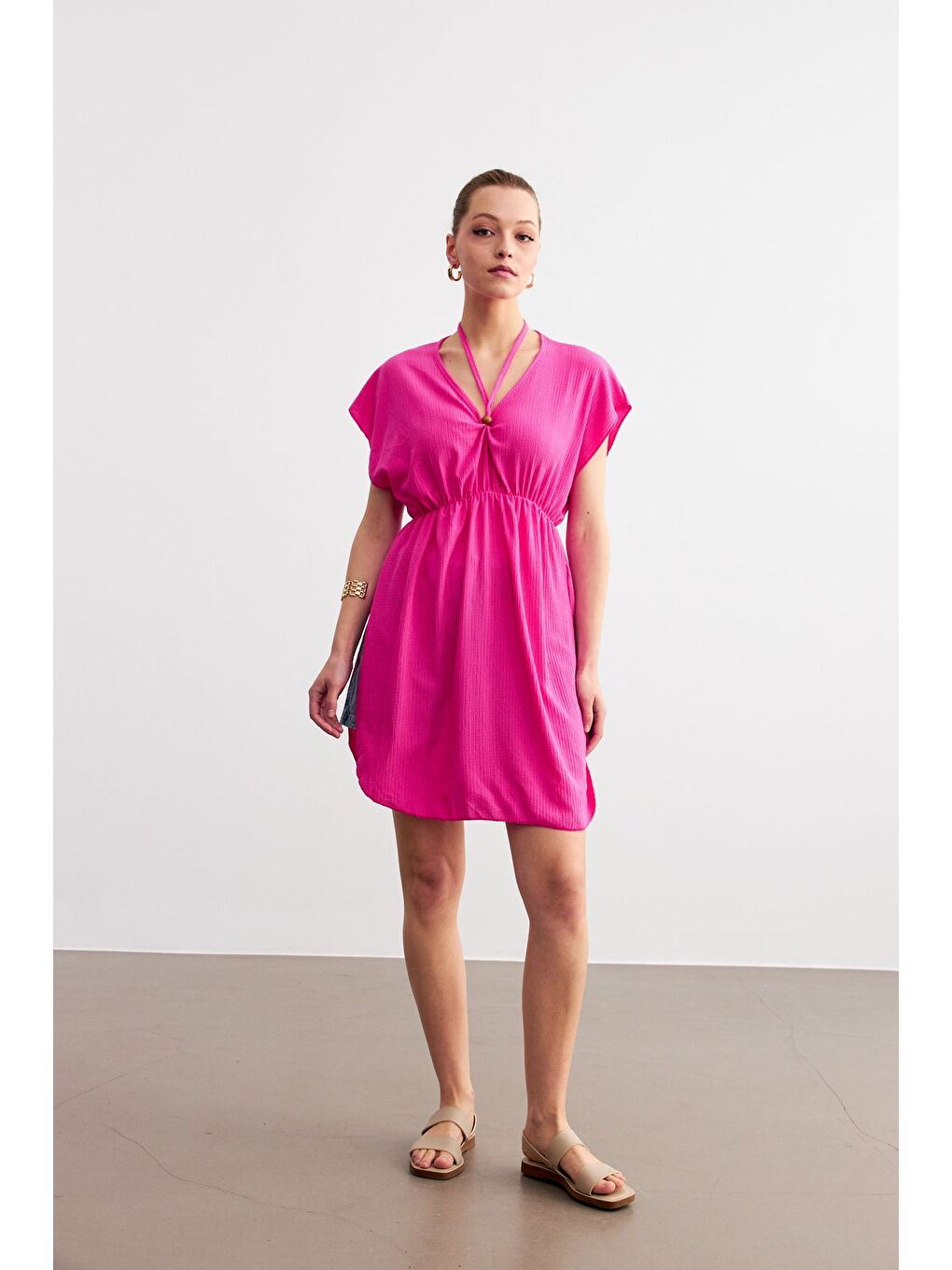 Kadın Fuşya V Yaka İpli Pareo