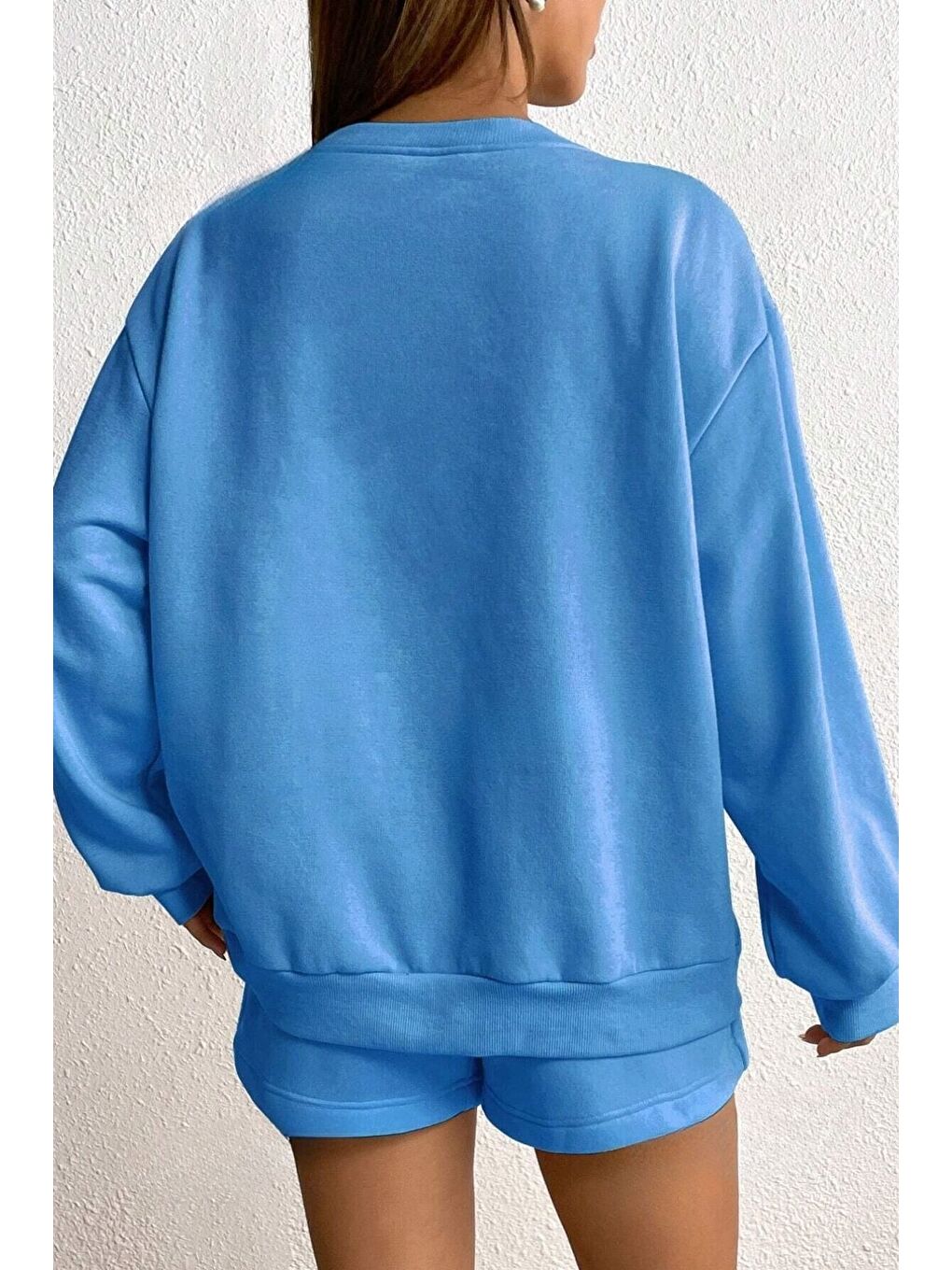 Kadın Mavi Miami Florida Baskılı Şortlu Alt Üst Eşofman Takım-1