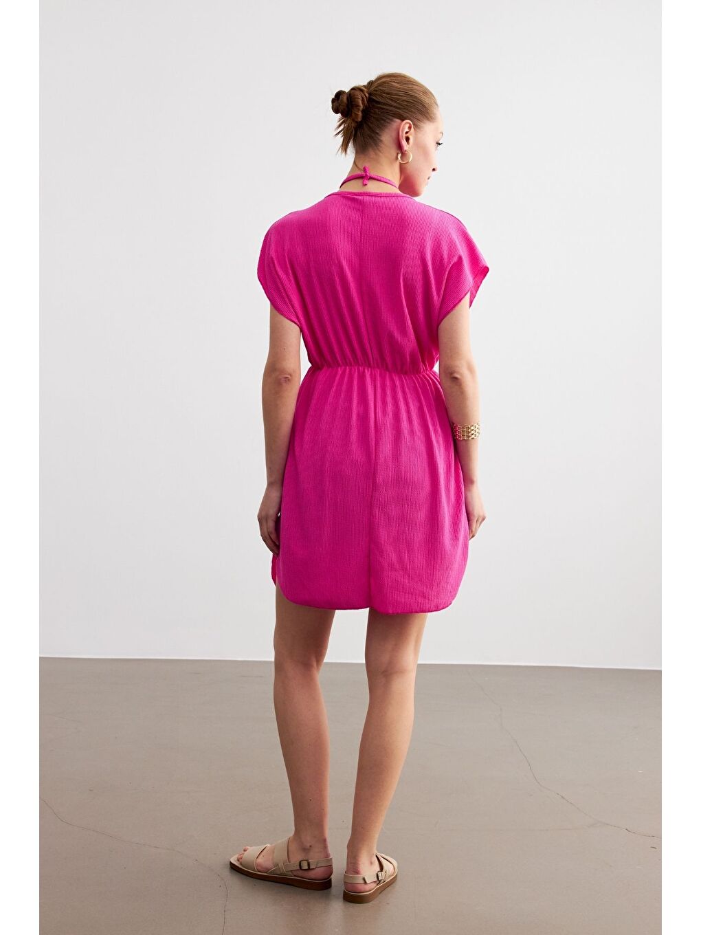 Kadın Fuşya V Yaka İpli Pareo-3