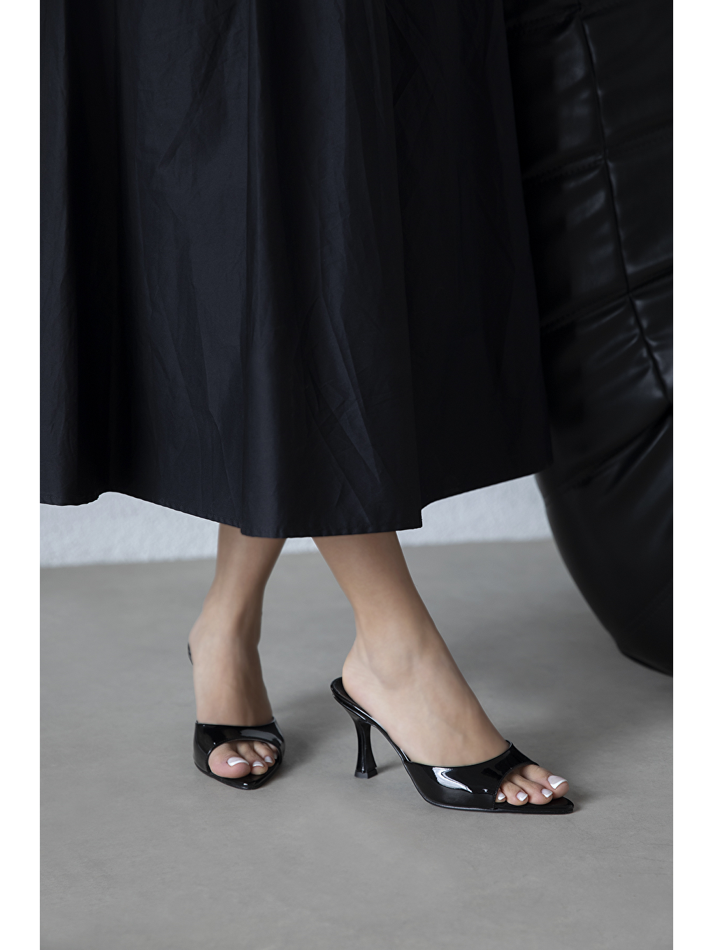 Franco Kadın Topuklu Rugan Siyah Topuklu Terlik-1