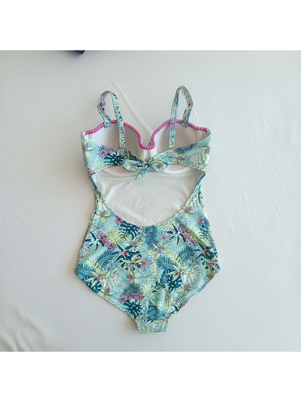 Kadın Yeşil Çiçek Desenli Beli Açık Mayokini Bb2510-1
