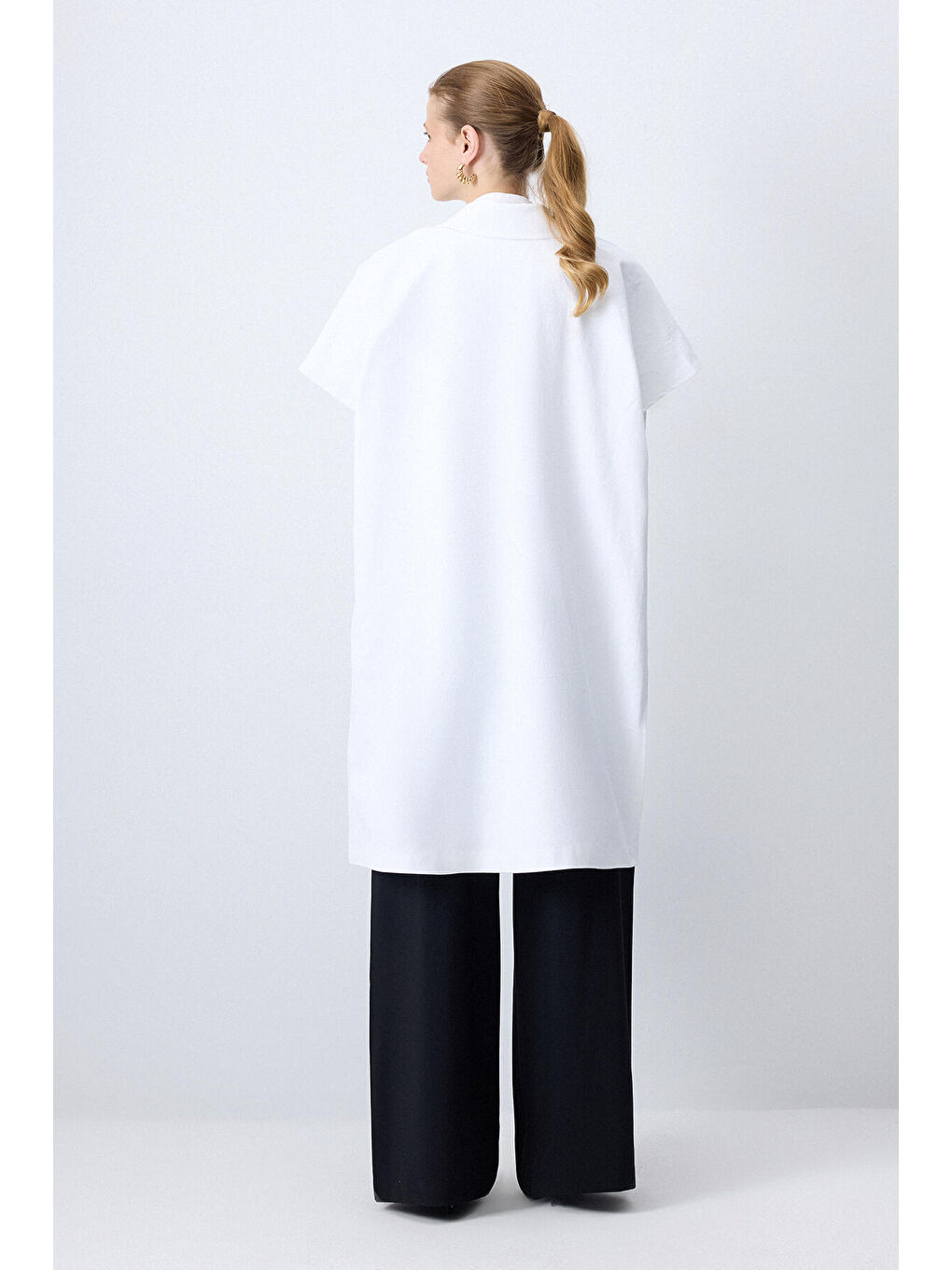 Beyaz Kruvaze Gabardin Trençkot-2