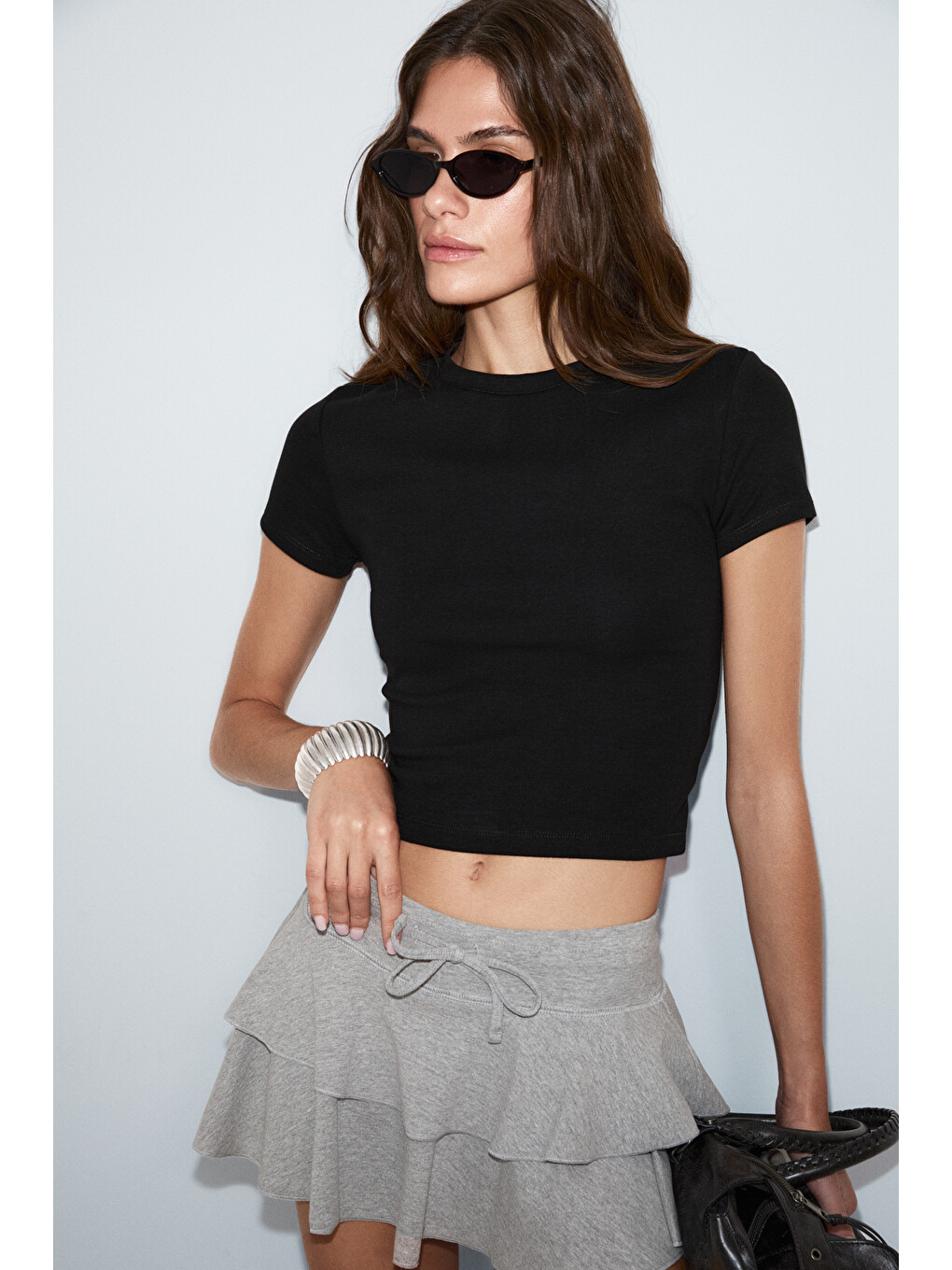 Zolen Kadın Yumuşak Ve Esnek Kumaşlı Organik Pamuklu Kısa Kollu Crop Siyah T-shirt-1