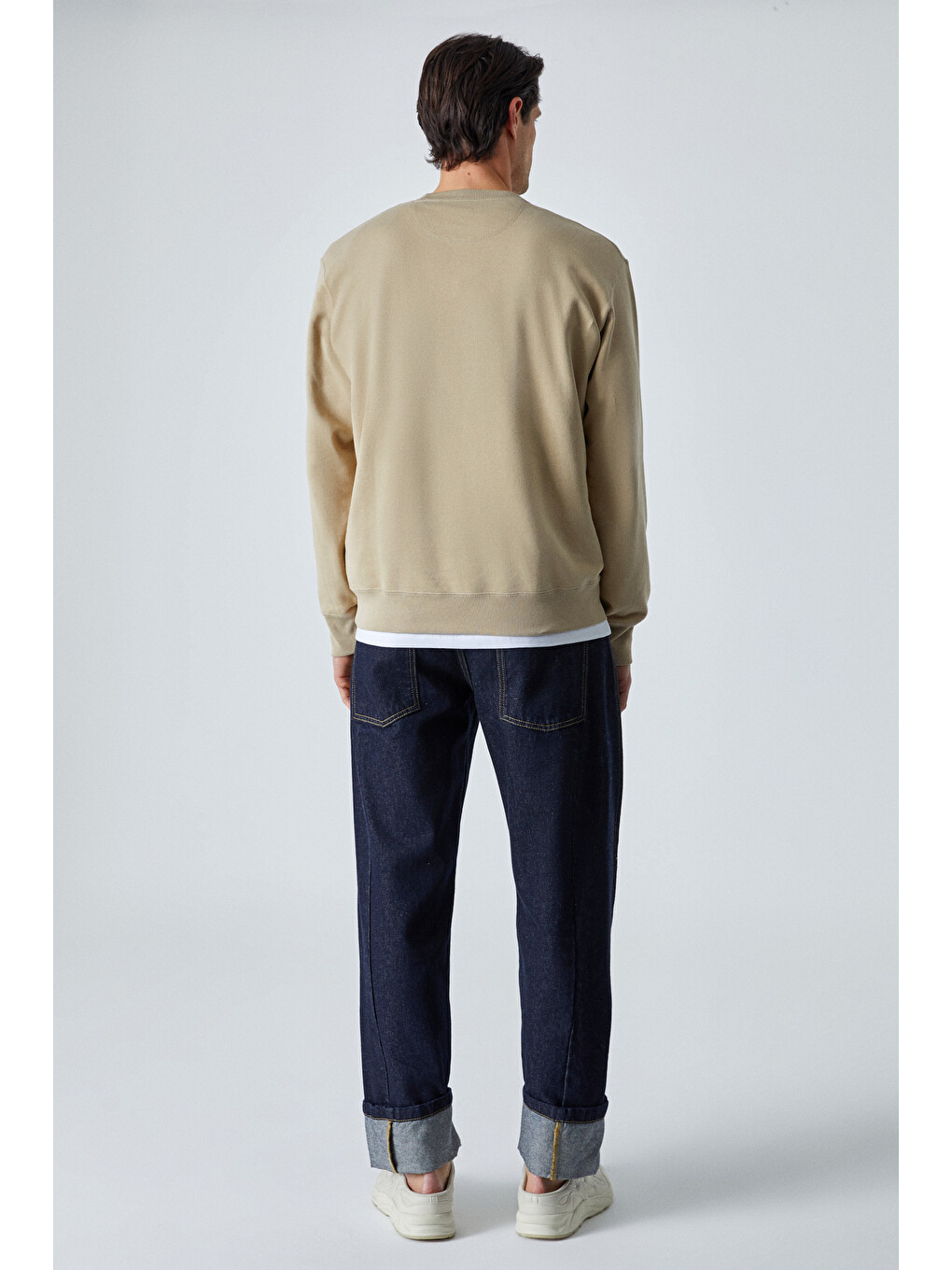 Bej Bonell Erkek %100 Pamuk Relaxed Bisiklet Yaka Uzun Kollu Vizon Sweatshirt-4