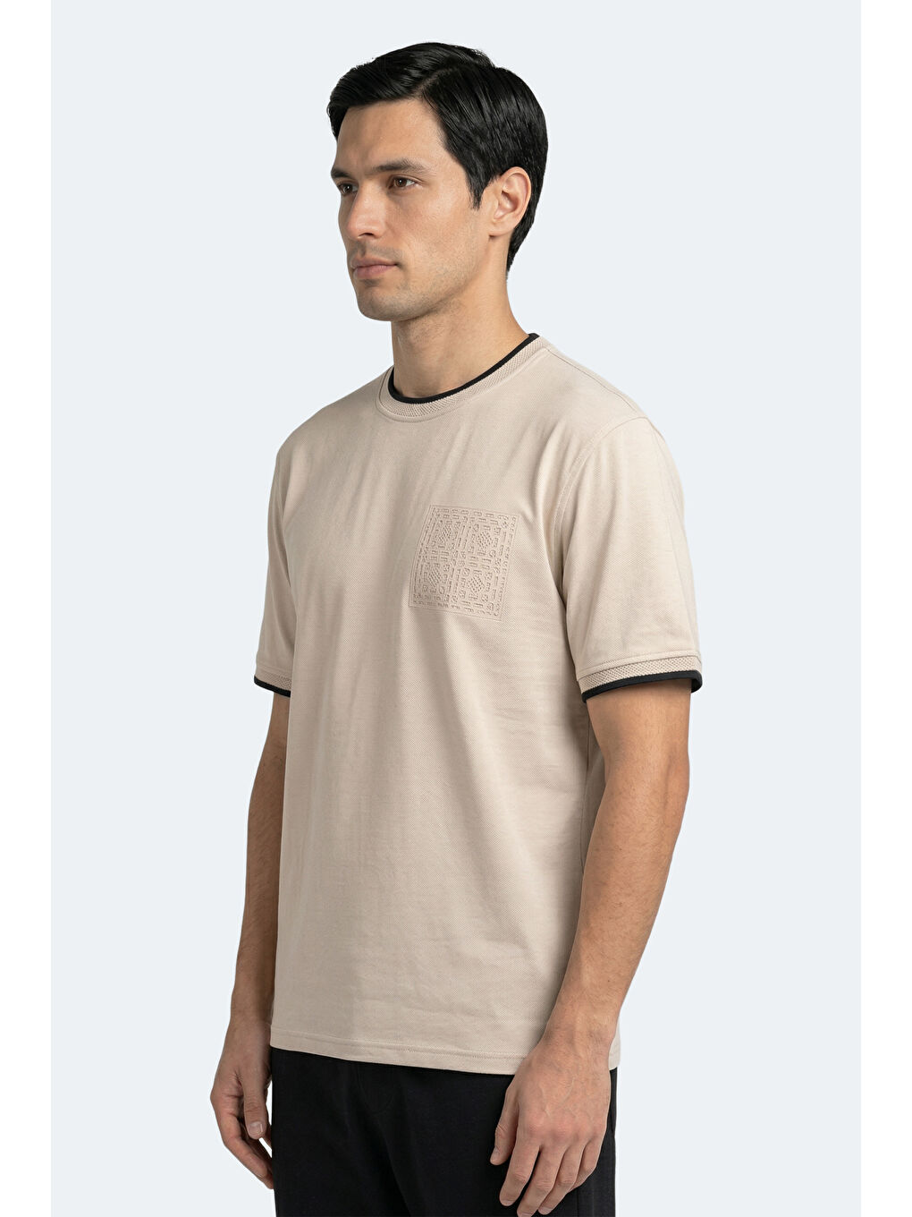 ZAVIER Erkek Pamuklu Bej Tişört-4