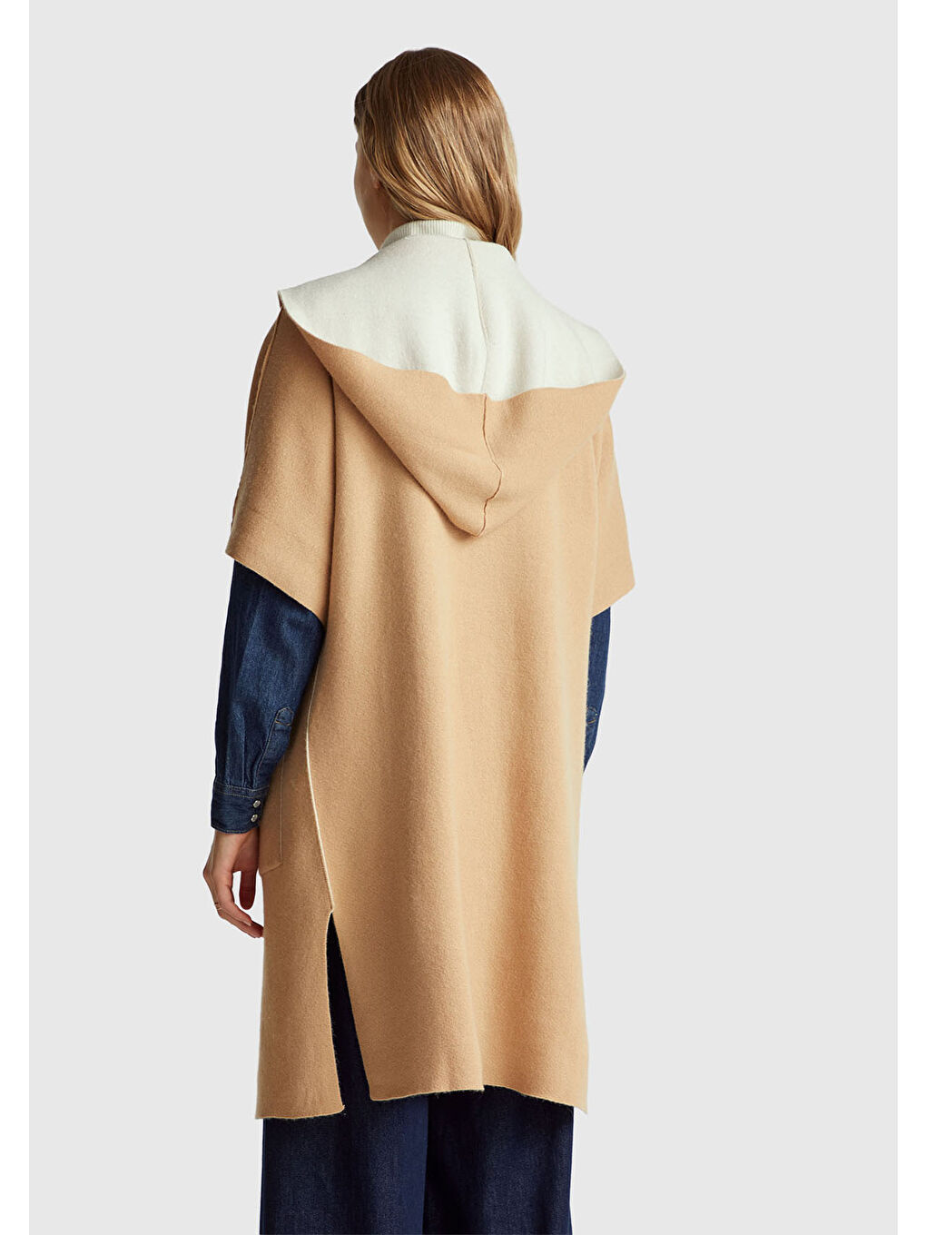 Kadın Kahverengi  Pamuk ve Yün Karışımlı Çift Taraflı Kapüşonlu Kısa Kol Hırka-2