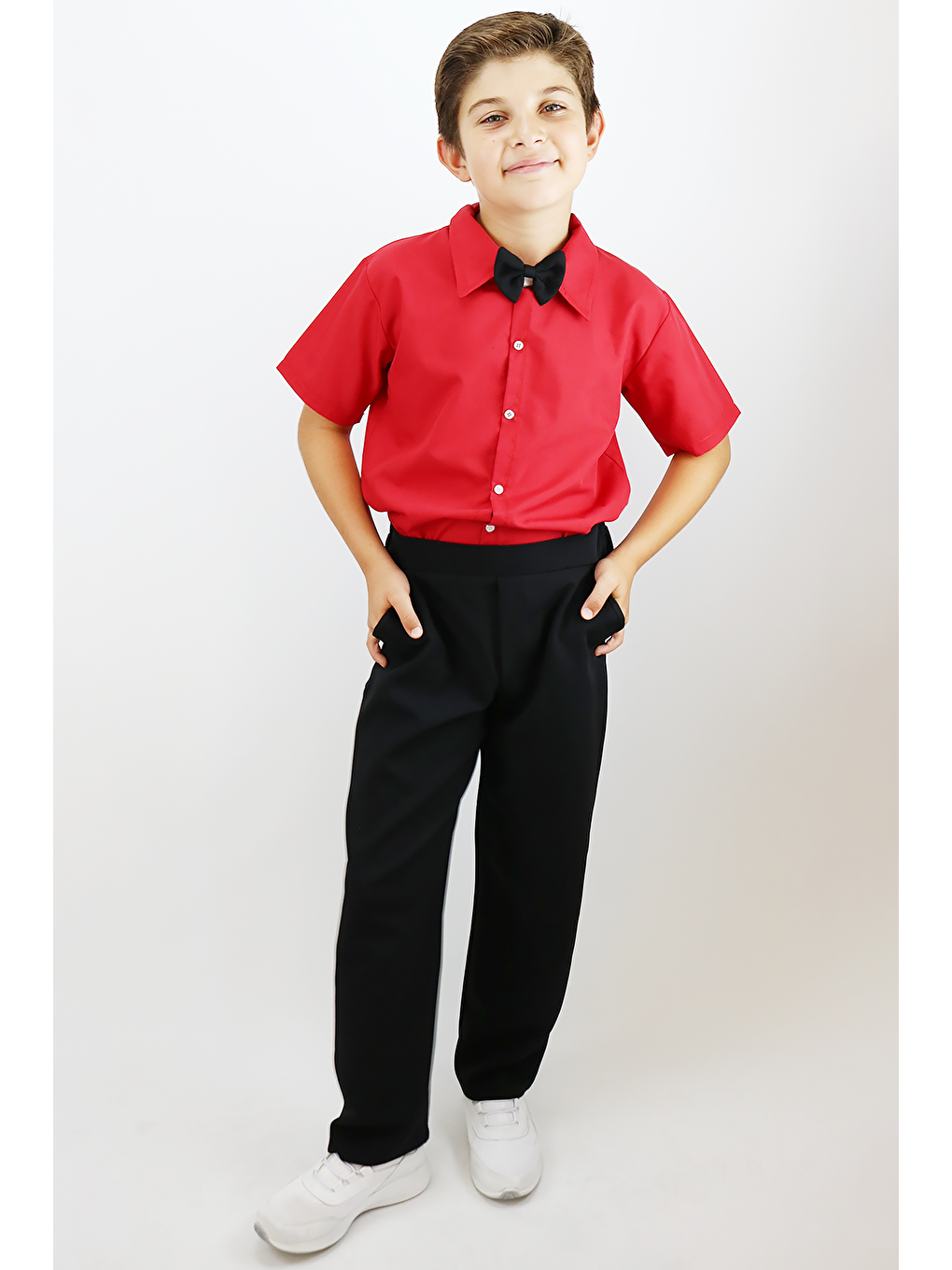 Kırmızı Erkek Çocuk Santino Papyonlu Alt Üst Takım 23 Nisan 29 Ekim 10 Kasım 19 Mayıs Gösteri Kıyafeti-4