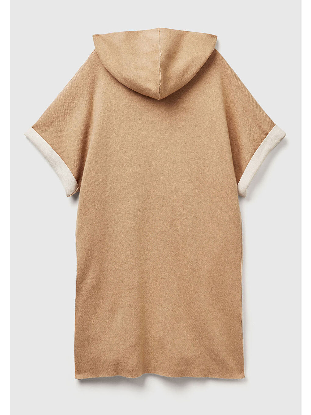 Kadın Kahverengi  Pamuk ve Yün Karışımlı Çift Taraflı Kapüşonlu Kısa Kol Hırka-3