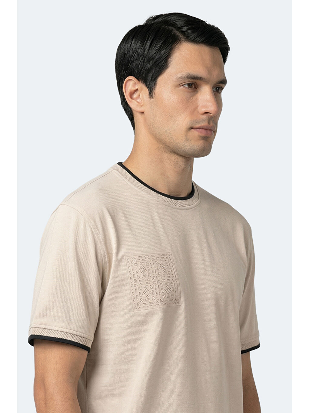 ZAVIER Erkek Pamuklu Bej Tişört-6