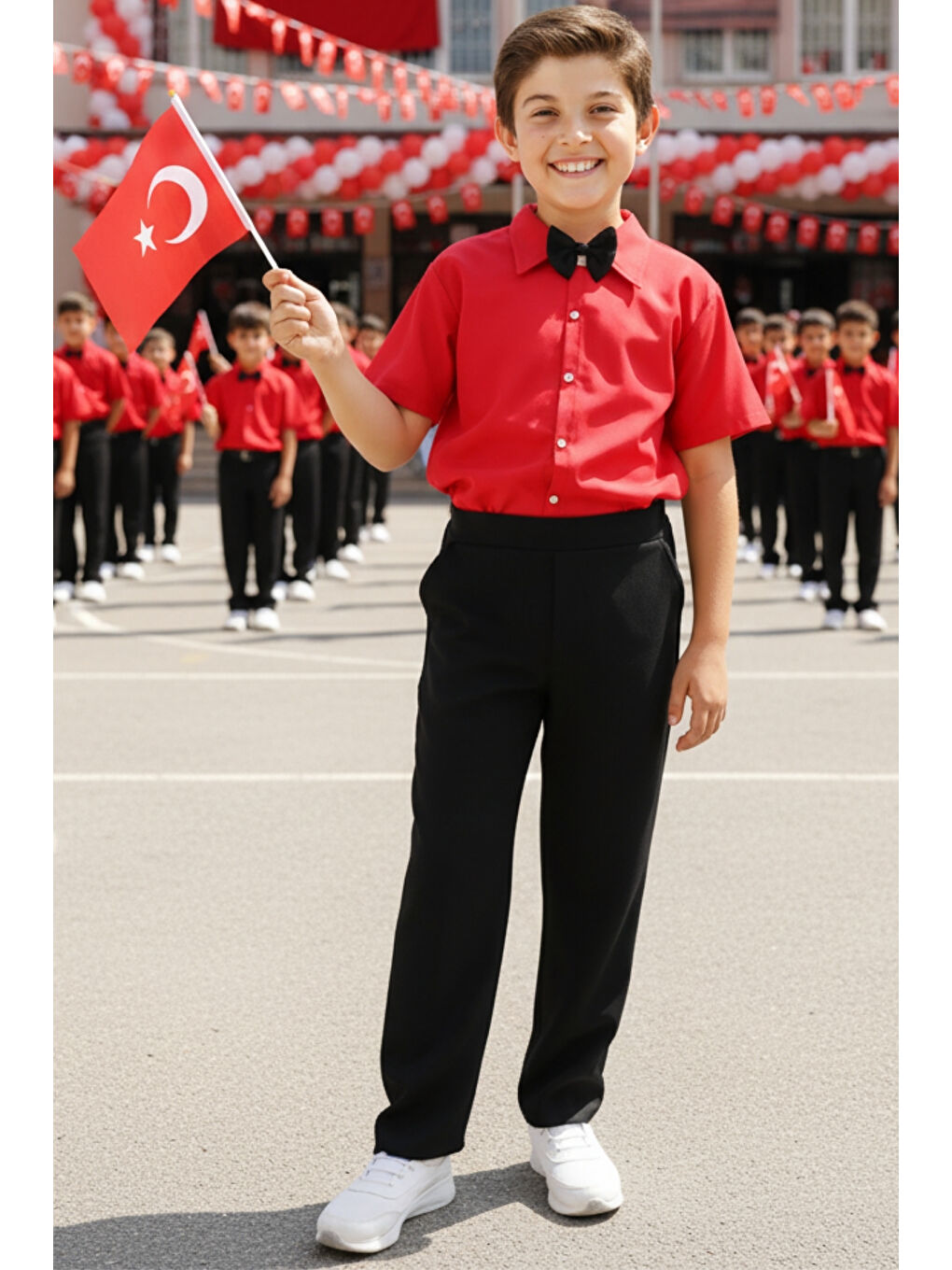 Kırmızı Erkek Çocuk Santino Papyonlu Alt Üst Takım 23 Nisan 29 Ekim 10 Kasım 19 Mayıs Gösteri Kıyafeti-7