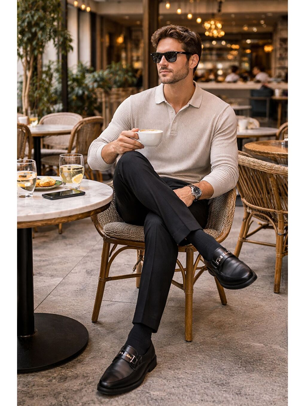 Siyah ALFRED Hakiki Deri Metal Tokalı Rahat Taban Erkek Günlük Klasik Casual Ayakkabı-7