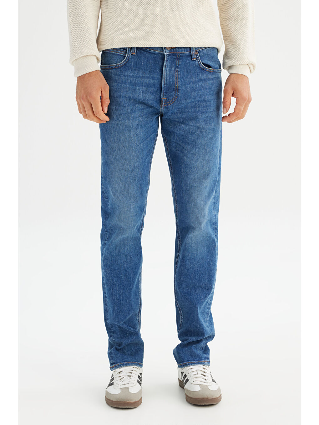 İndigo Pamuklu Straight Fit Cepli Esnek Denim Jean Pantolon-1